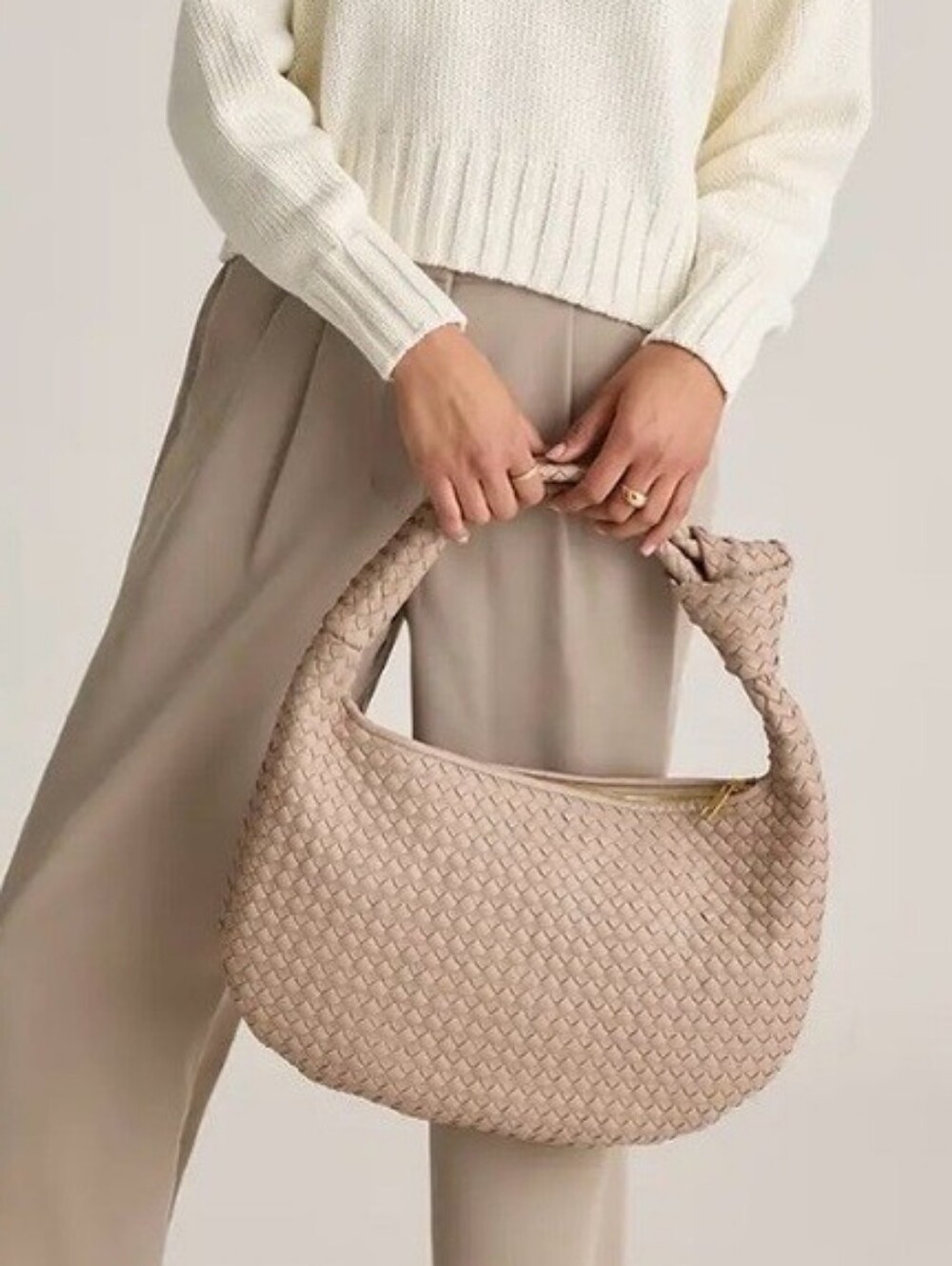 NEW QUINCE ITALIAN LEATHER HANDWOVEN SLOUCHY SHOULDER BAG HOBO - TAUPE